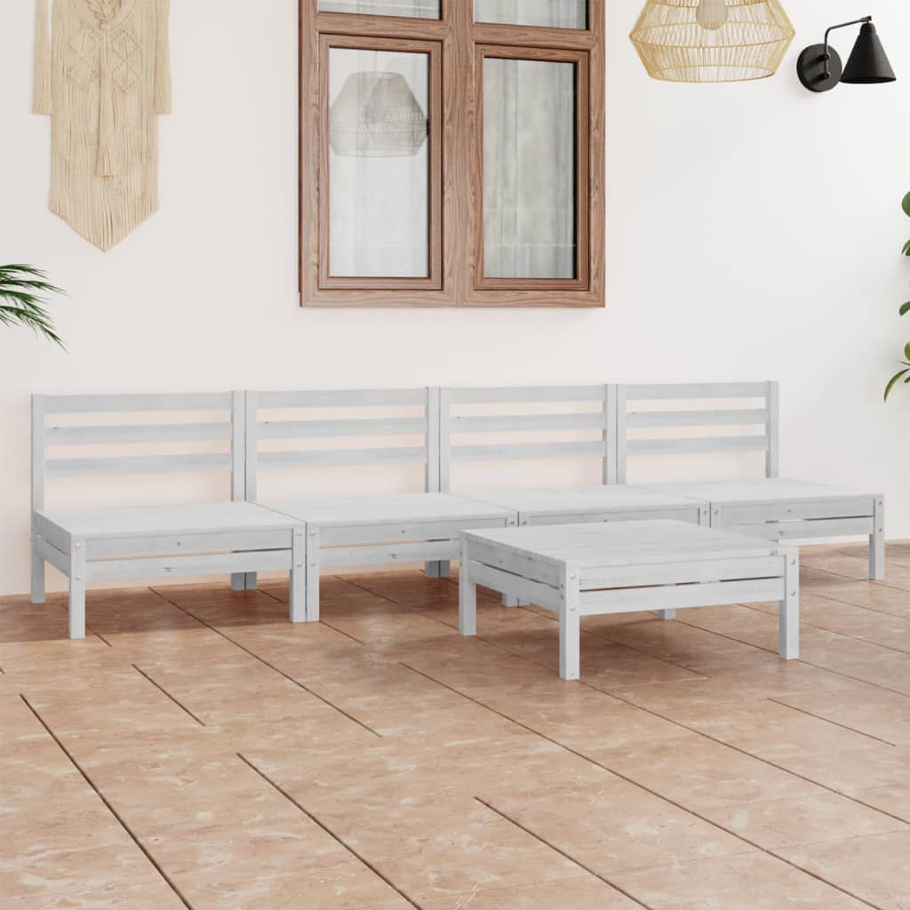 5-tlg. Garten-Lounge-Set Weiss Kiefer Massivholz